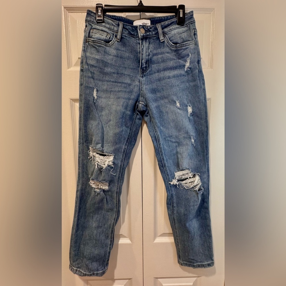 Vervet Distressed Skinny Jeans | Size 27 | Light-Medium Wash | Stretch Denim
